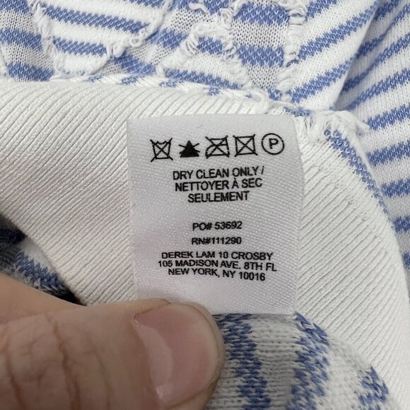 Derek Lam 10 Crosby‎ Blue White Stripe Diagonal Fringe Crewneck Sweater Sz S - Picture 12 of 15